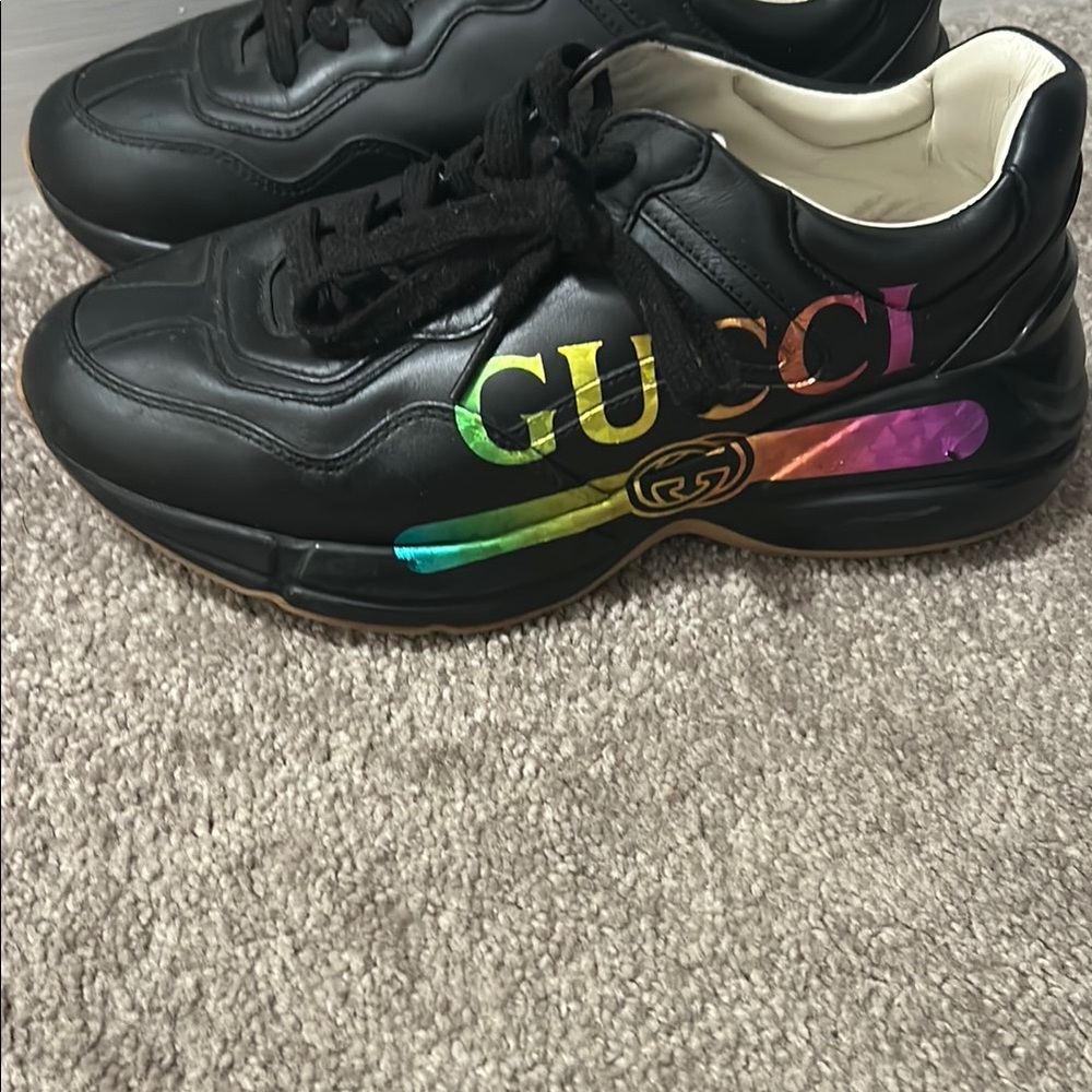 Gucci Black Sneakers with Multicolor Logo